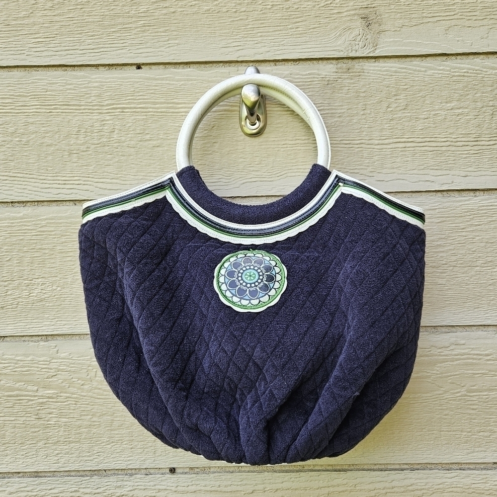 Vera Bradley navy quilted terrycloth tote beach bag